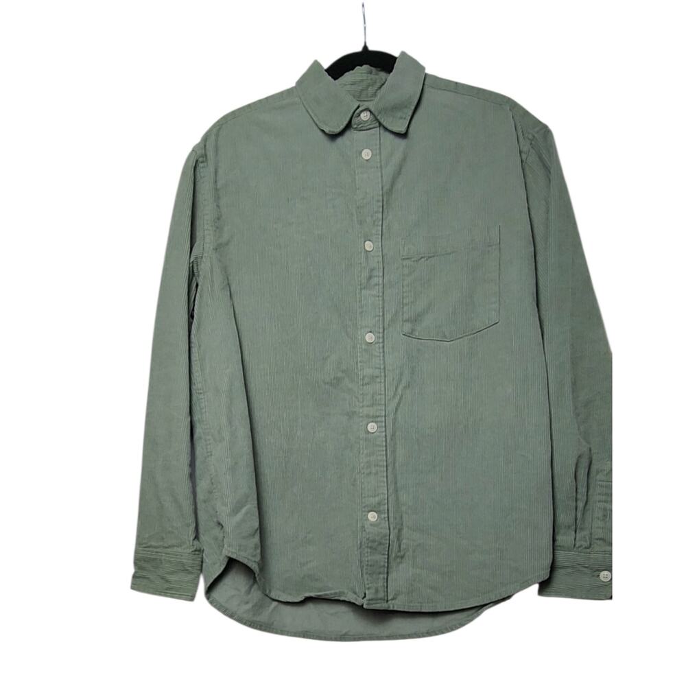 H&M Size Small Men’s Button Up Shirt Olive Green Corduroy Relaxed Fit